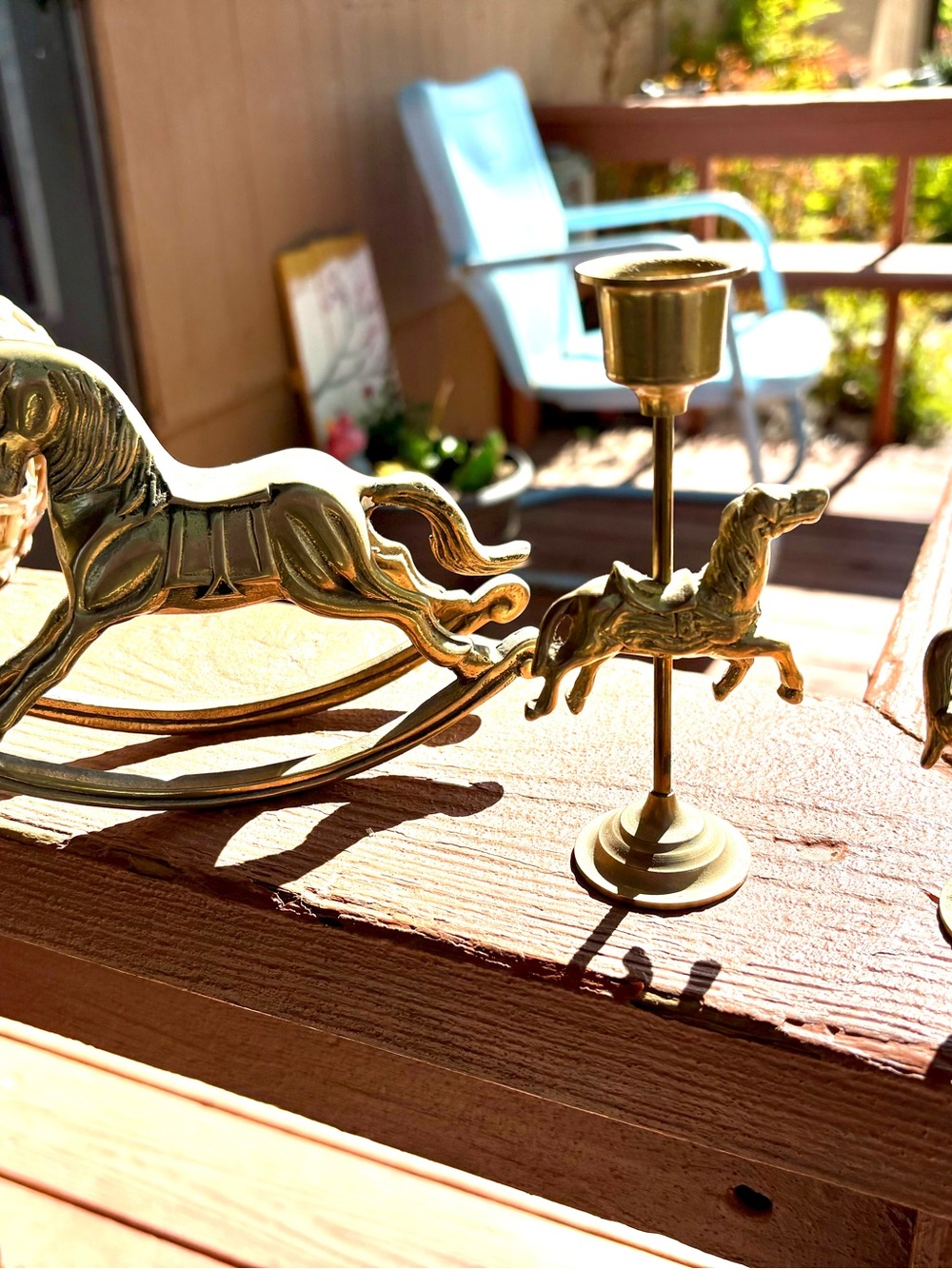 Brass  rocking Horse Candlestick Holders(2) Gold Toned , brass rocking horse